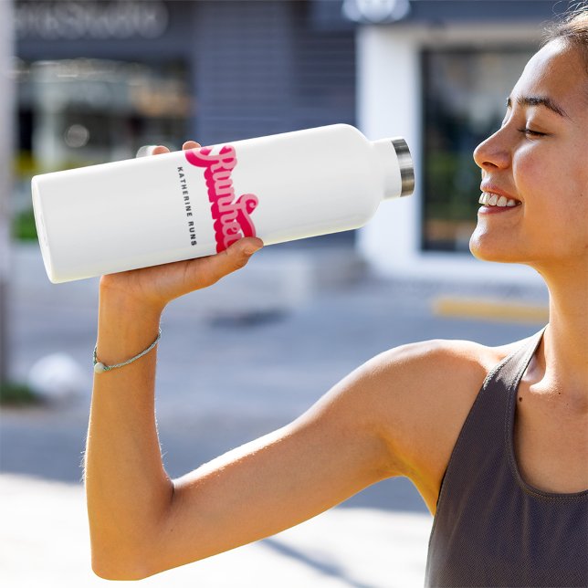 Runher Running Pink Bold Retro Font Motivational Stainless Steel Water Bottle (Creator Uploaded)