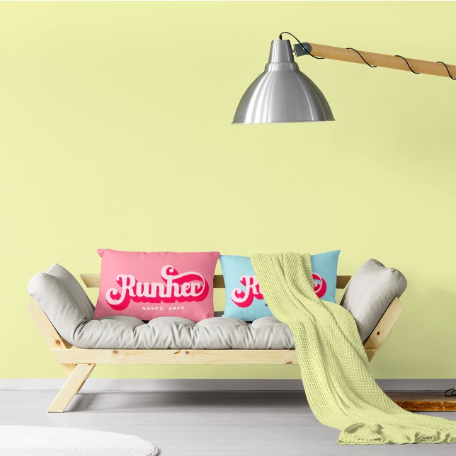 Runher Running Pink Bold Retro Font Motivational Throw Pillow (Creator Uploaded)