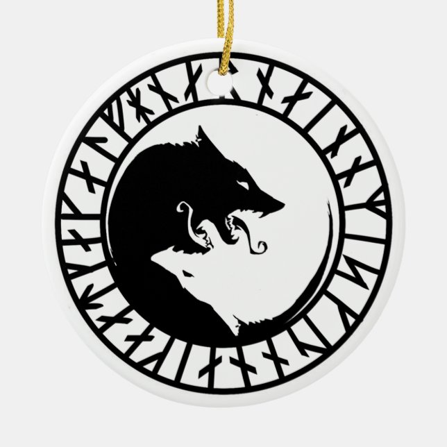 Runic Dire Wolf viking norse nordic runes Ceramic Ornament (Front)