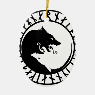 Runic Dire Wolf viking norse nordic runes Ceramic Ornament