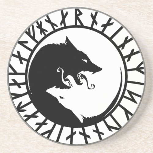 Runic Dire Wolf viking norse nordic runes Drink Coaster