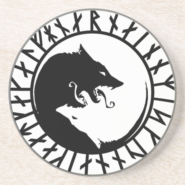 Runic Dire Wolf viking norse nordic runes Drink Coaster (Front)