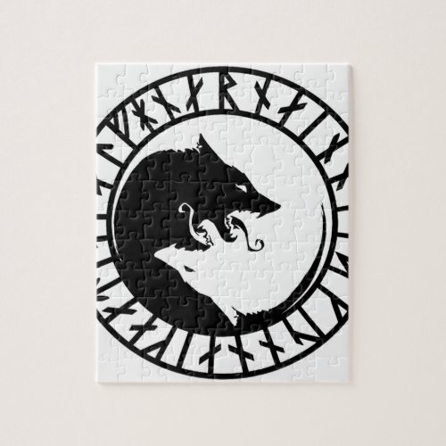 Runic Dire Wolf viking norse nordic runes Jigsaw Puzzle