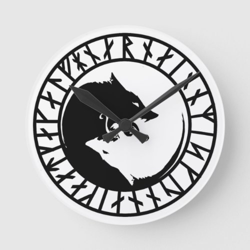 Runic Dire Wolf viking norse nordic runes Round Clock