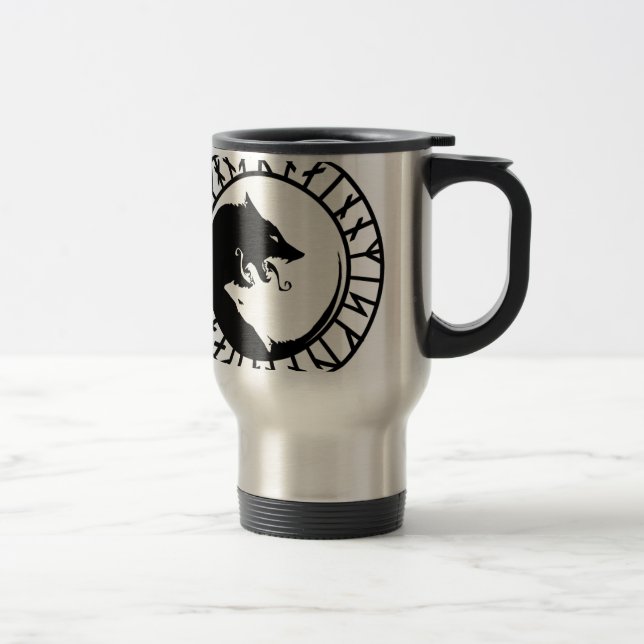 Runic Dire Wolf viking norse nordic runes Travel Mug (Right)