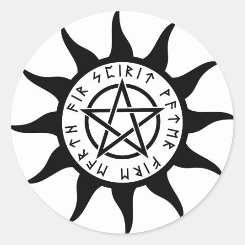 Runic Pentacle Sun Round Sticker