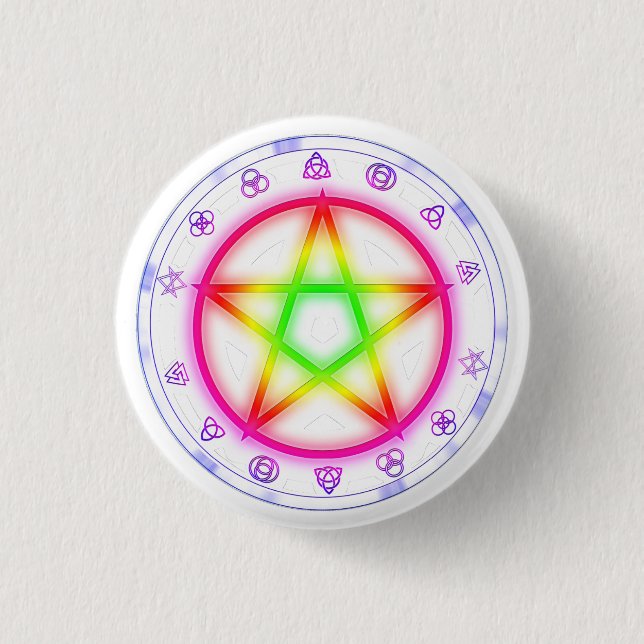 Runic Rainbow Pentacle Pagan Pride design Pinback Button (Front)