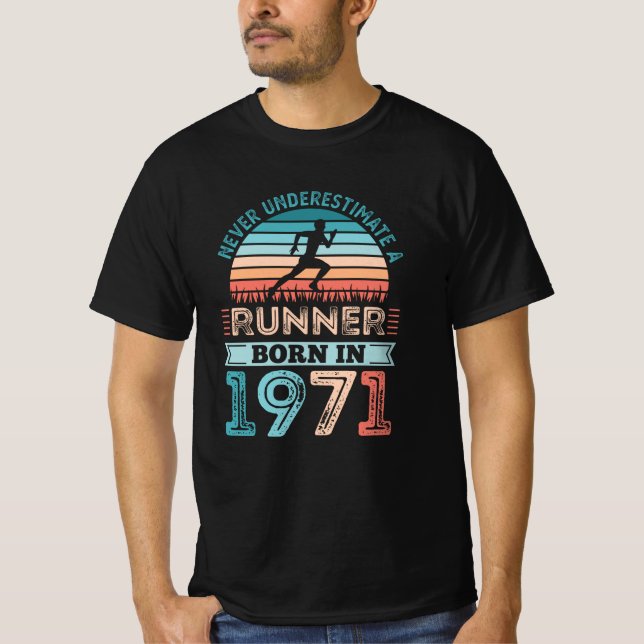 Runner born in 1971 50th Birthday Gift Running Dad T-Shirt (Front)