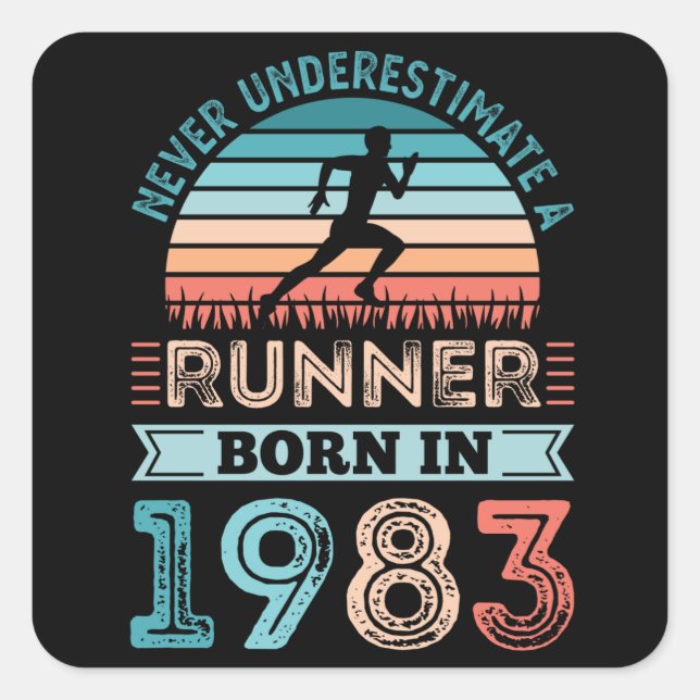 Runner born in 1983 40th Birthday Gift Running Dad Square Sticker (Front)