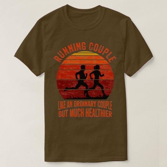 Runner Couple Hus and Wife Sunset Mate Jogging Tea T-Shirt (Design Front)