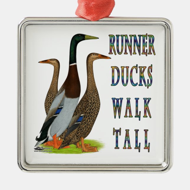 Runner Ducks Walk Tall Metal Ornament (Front)