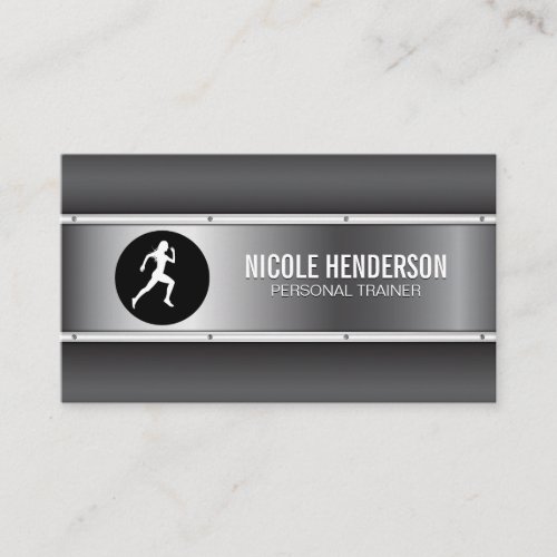 Runner Icon  Metallic Industrial Business Card