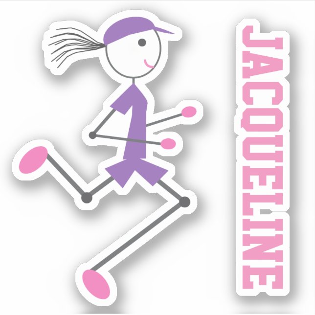 Runner Lady Pink Purple Personalized Sticker (Front)
