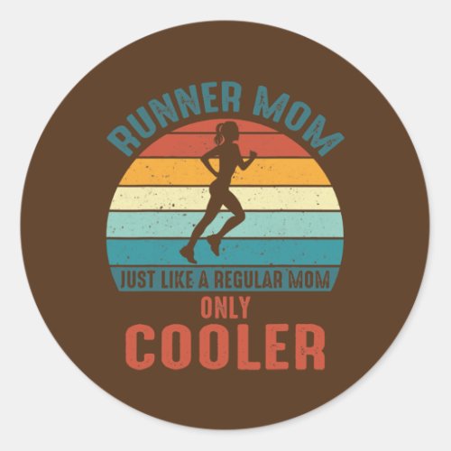 Runner Mom Cool Running Girl Retro Future Classic Round Sticker