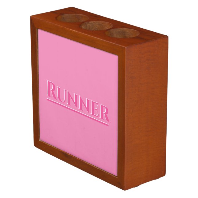 Runner pink script modern desk organizer (Angled)