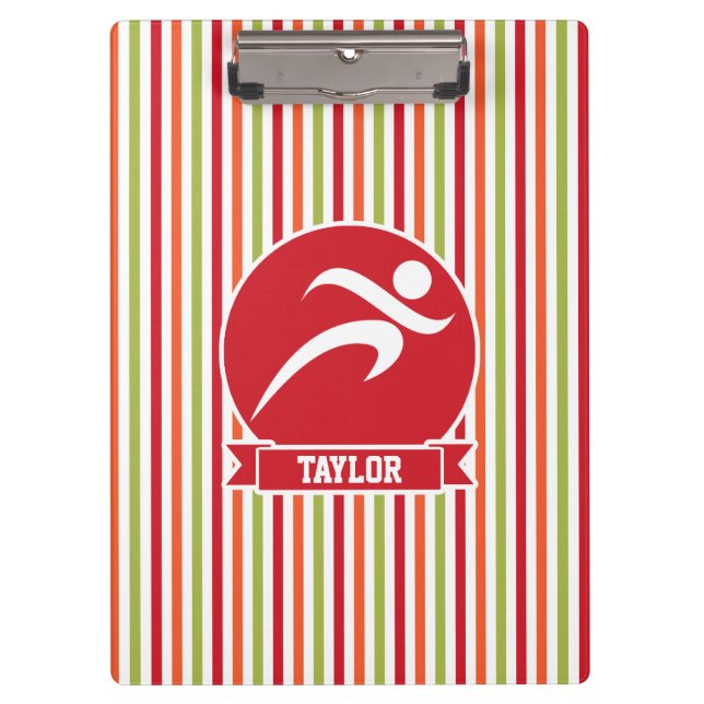 Runner, Running; Red, Green, Orange Stripes Clipboard (Front)