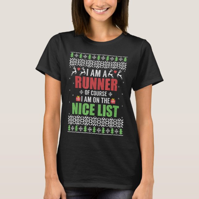Runner Santa's Nice List Christmas T-Shirt (Front)