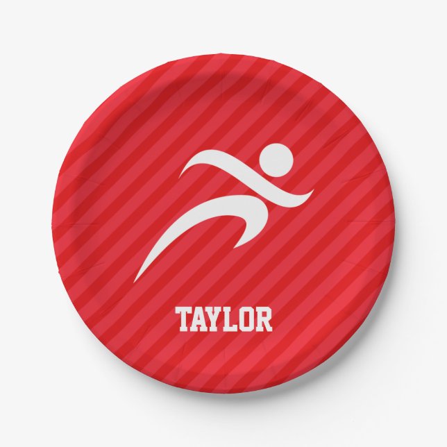Runner; Scarlet Red Stripes Paper Plates (Front)
