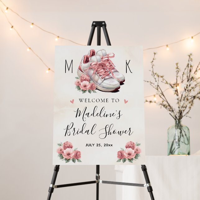 Runner Themed Floral Sneaker Bridal Shower Welcome Foam Board (In Situ (Stand))