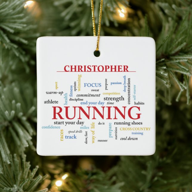 Runner with Words Personalized Ceramic Ornament (Tree)
