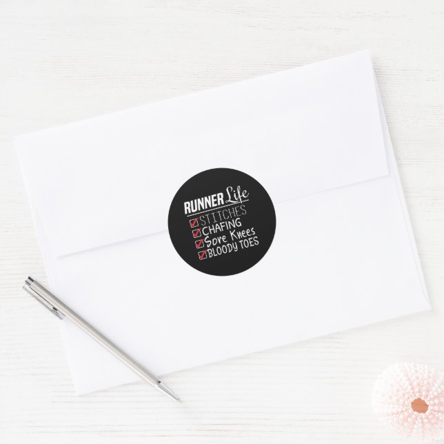 Runner's Life Funny Marathon Running Checklist Classic Round Sticker (Envelope)