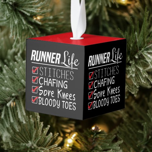 Runner's Life Funny Marathon Running Checklist Cube Ornament