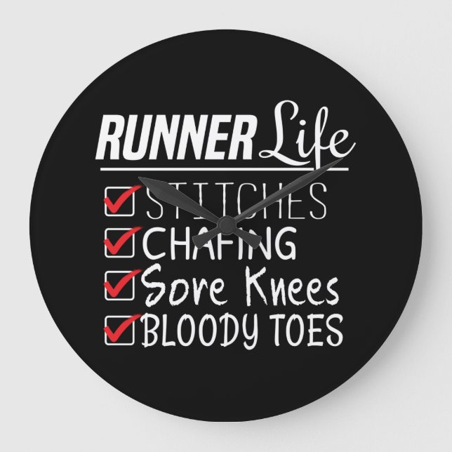 Runner's Life Funny Marathon Running Checklist Large Clock (Front)