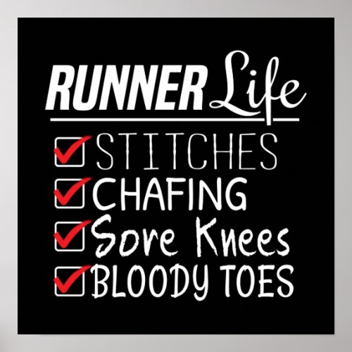 Runners Life Funny Marathon Running Checklist Poster