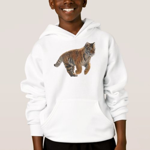 Running Amur Tiger Cub Wildlife Art Hoodie