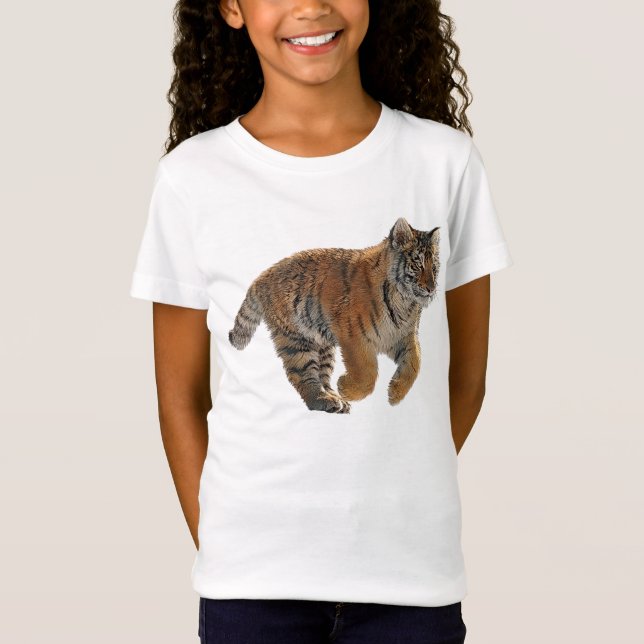 Running Amur Tiger Cub Wildlife Art T-Shirt (Front)