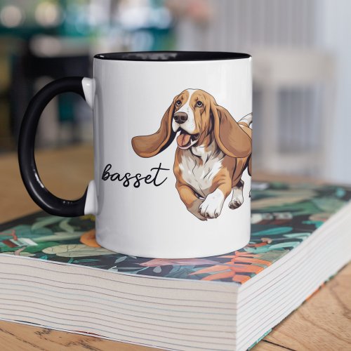 Running and Playful Basset Hound Mug