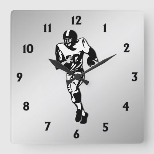 Running Back Football Player Black Numbers Square Wall Clock