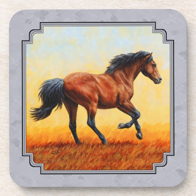 Running Bay Horse Slate Gray Beverage Coaster (Front)