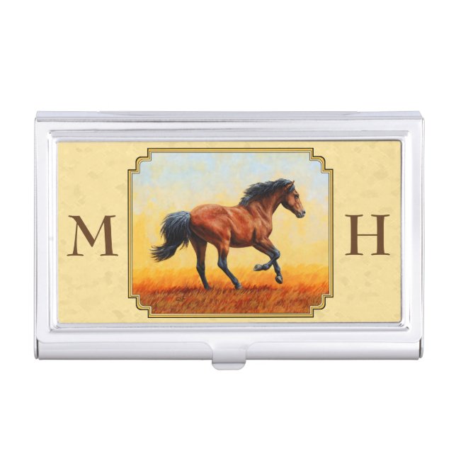 Running Bay Horse Yellow Business Card Case (Front)