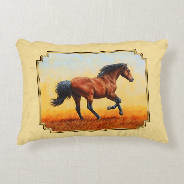 Running Bay Horse Yellow Decorative Pillow (Front)