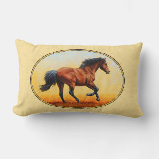 Running Bay Horse Yellow Lumbar Pillow