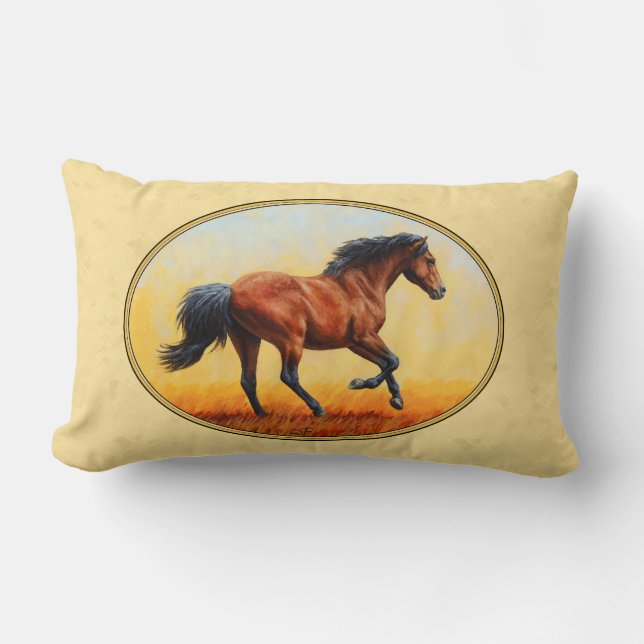 Running Bay Horse Yellow Lumbar Pillow (Front)