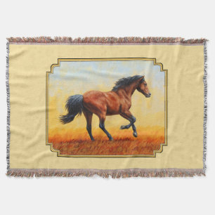 Running Bay Horse Yellow Throw Blanket