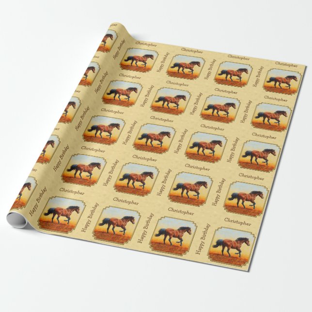 Running Bay Horse Yellow Wrapping Paper (Unrolled)