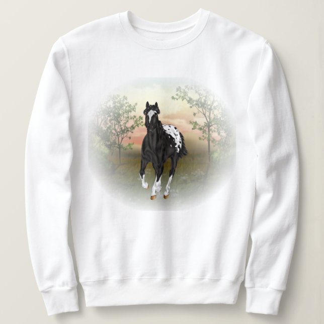 Running Black Appaloosa Horse Sweatshirt (Design Front)