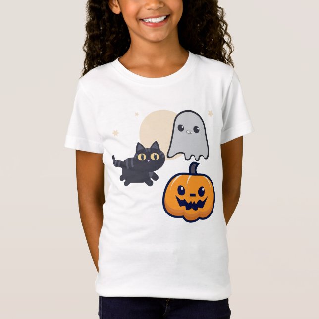 Running Black Cat Ghost With Pumpkin   T-Shirt (Front)