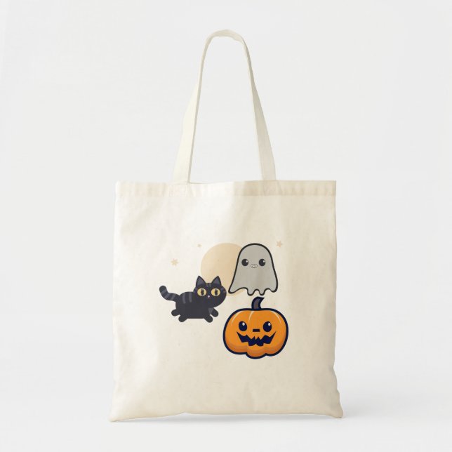 Running Black Cat Ghost With Pumpkin Tote Bag (Front)