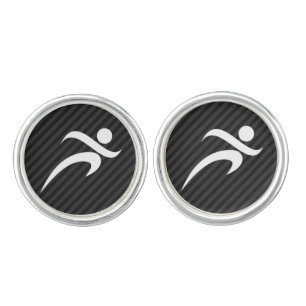 Running; Black & Dark Gray Stripes Cufflinks