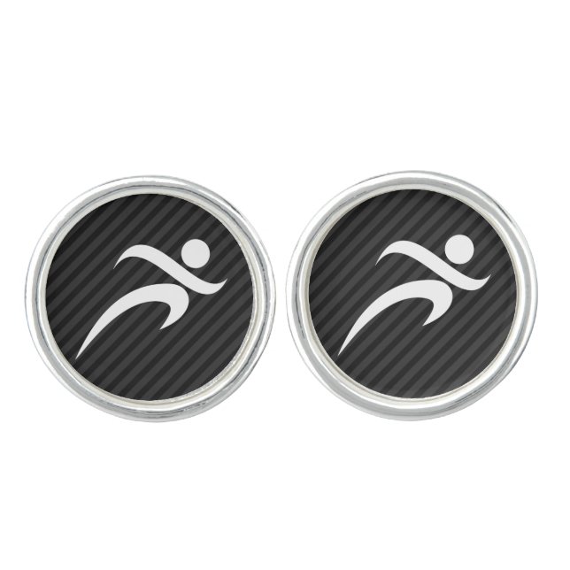 Running; Black & Dark Gray Stripes Cufflinks (Front)