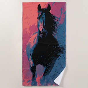 Running Black Horse Beach Towel