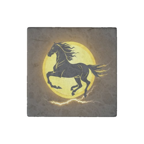 Running Black Horse Design Stone Magnet