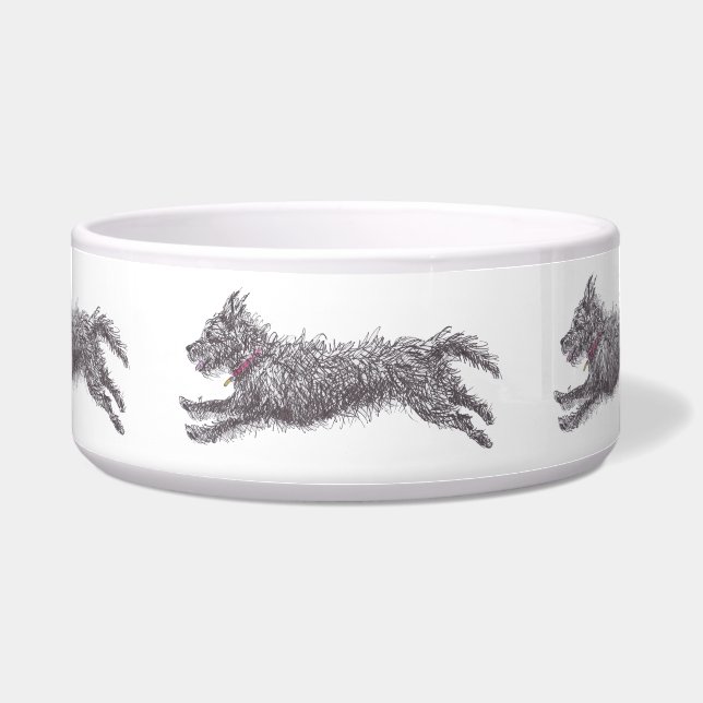 Running Black Scruffy Terrier Dog Bowl (Front)
