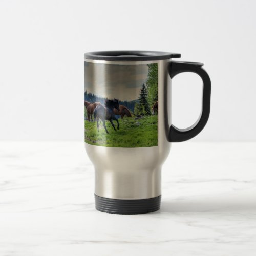 Running Black Thoroughbred Percheron Horse Photo 3 Travel Mug