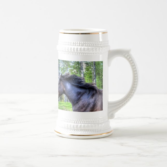 Running Black Thoroughbred Percheron Horse Photo Beer Stein (Right)