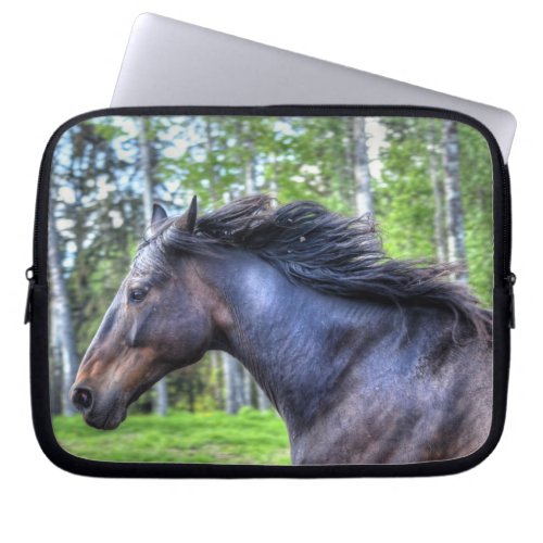 Running Black Thoroughbred Percheron Horse Photo Laptop Sleeve